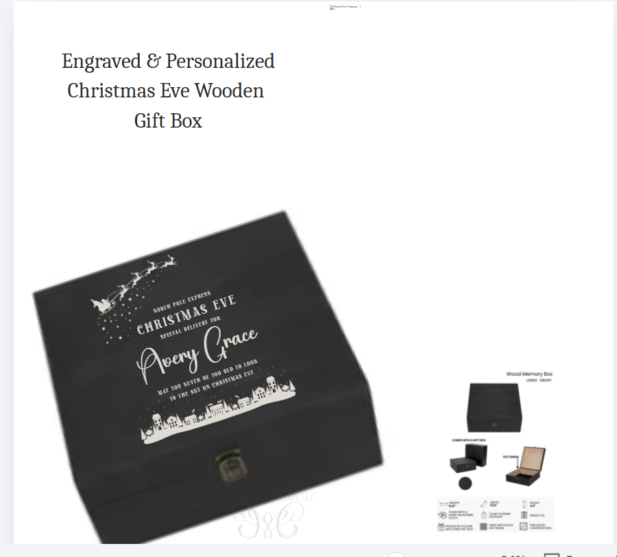 Engraved Christmas Eve wooden gift box with North Pole Express design