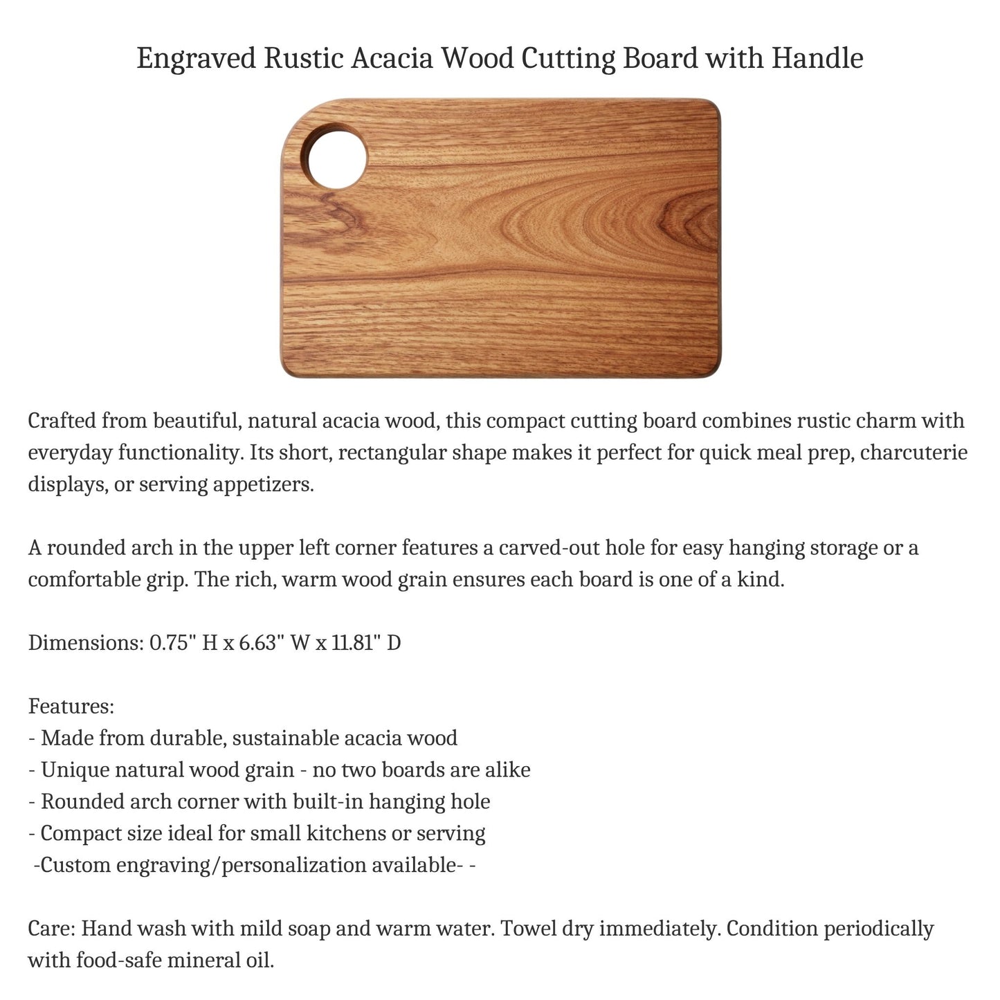 Engraved & Personalized Acacia Wood Cutting Board