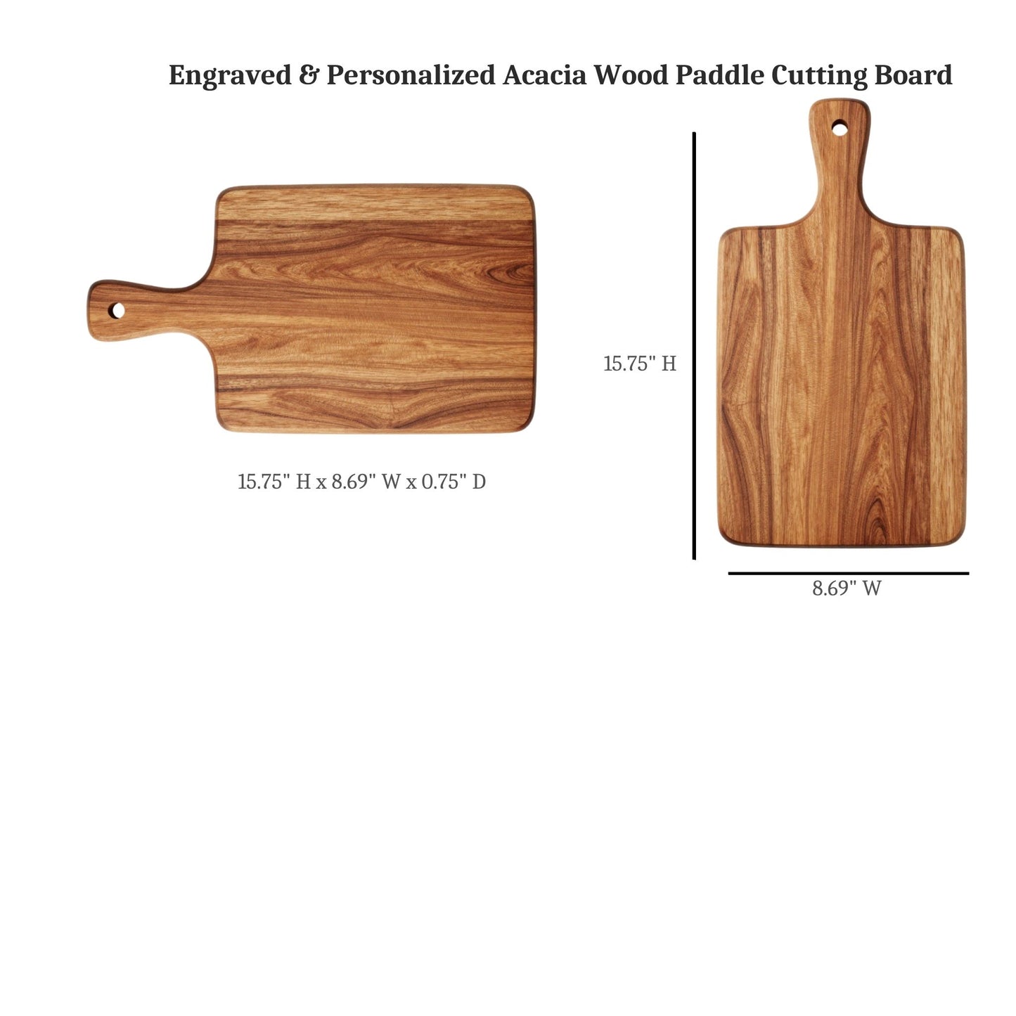 Engraved & Personalized Acacia Wood Paddle Cutting Board