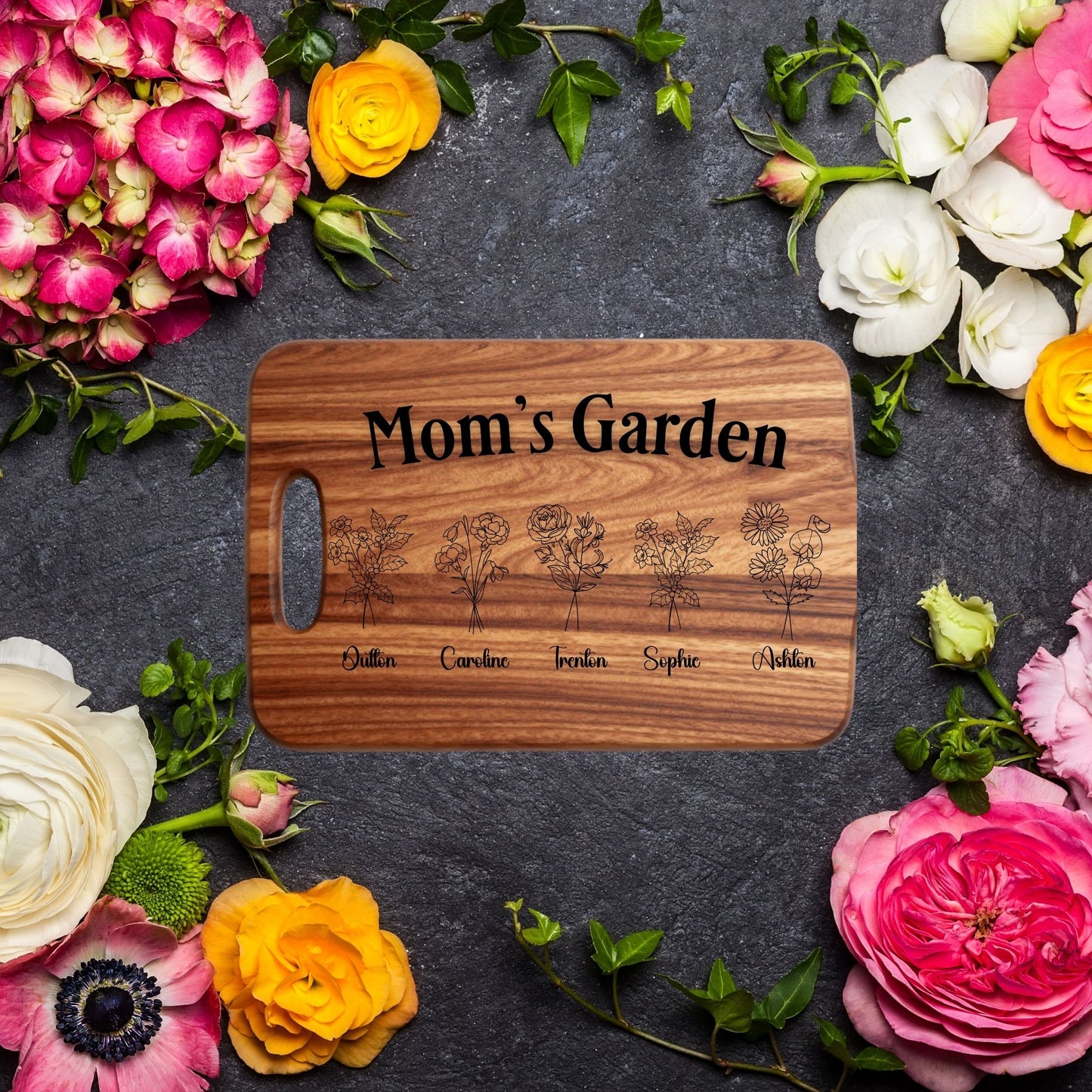 Engraved & Personalized Birth Flower Cutting Board