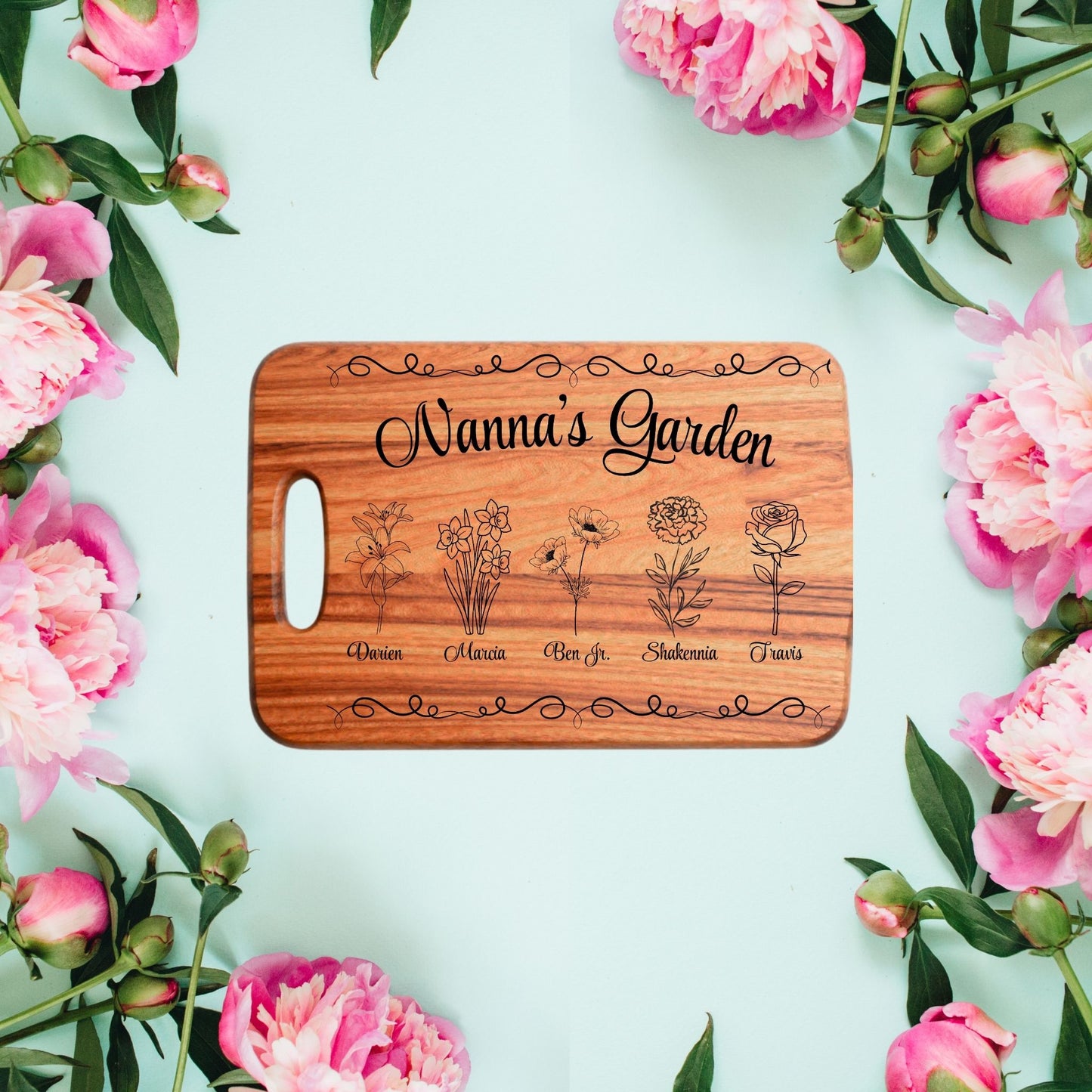 Engraved & Personalized Birth Flower Cutting Board