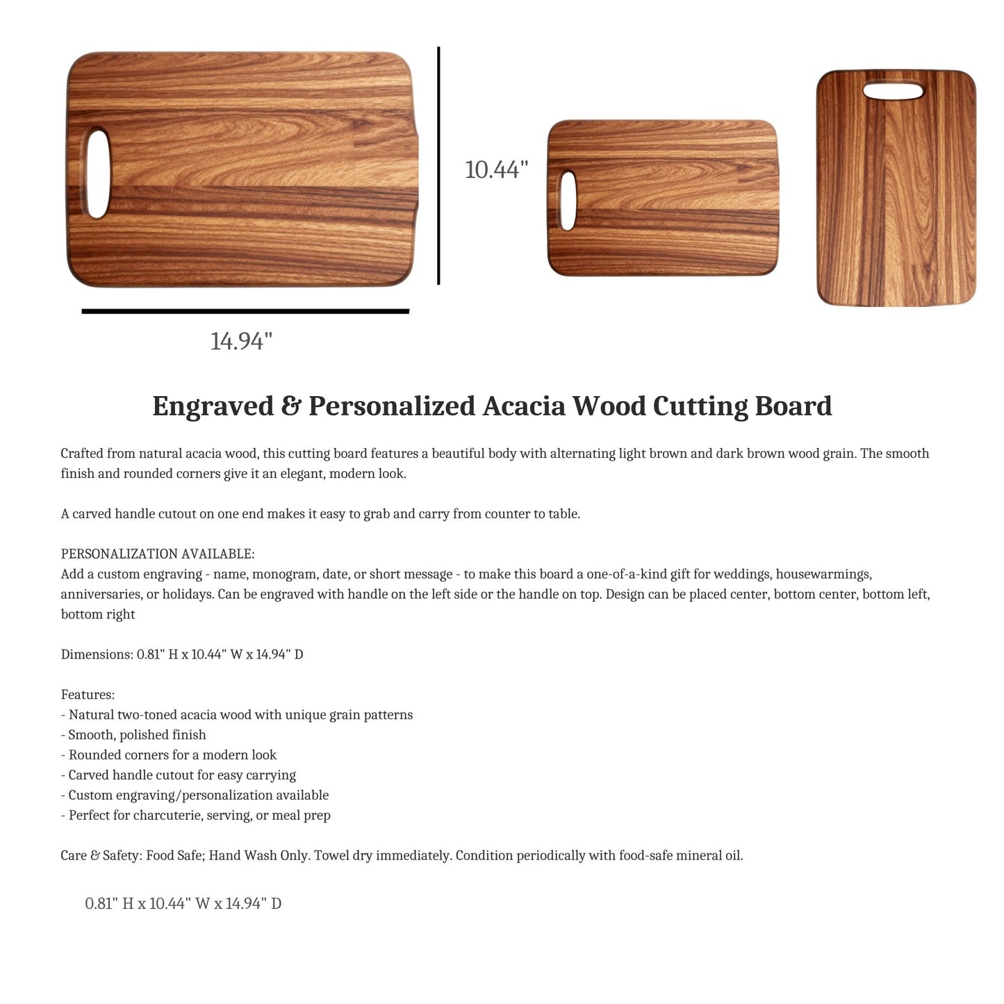 Engraved & Personalized Acacia Wood Cutting Board (Large)