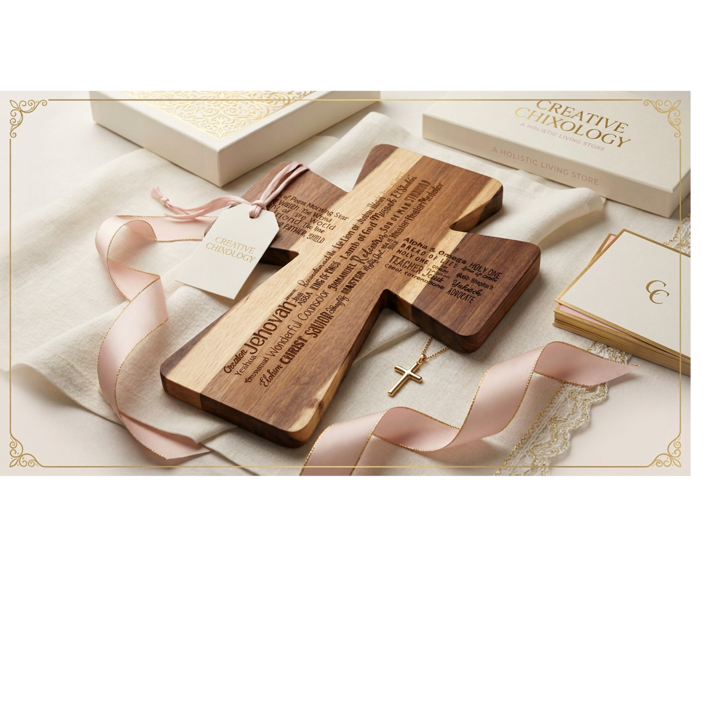 Cross Shaped Acacia Wood Cutting Board | Personalized Faith Gift