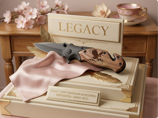 Customized Walnut Wood Handled Knife with Isaiah 40:31 eagle engraving - Legacy keepsake gift