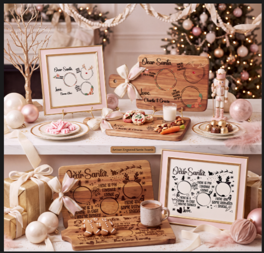 Dear Santa personalized paddle board styled with cookies, milk and holiday decor