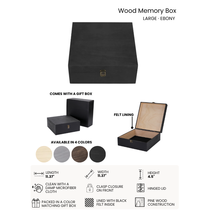 Large Wood Memory Box - Ebony Black